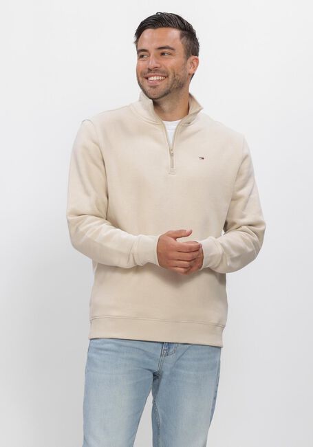Beige TOMMY JEANS Trui TJM REG FLEECE 1/4ZIP MOCK NECK - large