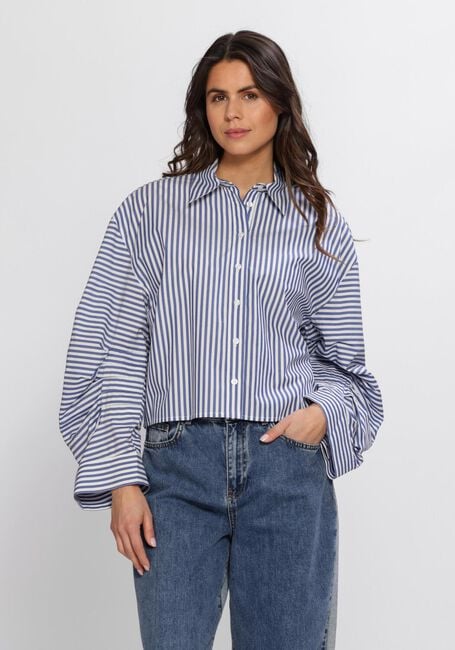 Blauwe ALIX THE LABEL  LADIES WOVEN FANCY STRIPED BLOUSE - large