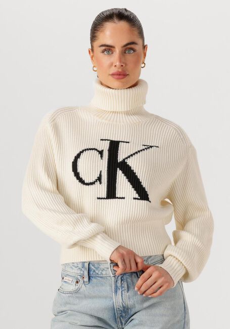Gebroken wit CALVIN KLEIN Coltrui BLOWN UP CK LOOSE SWEATER CONTRA - large