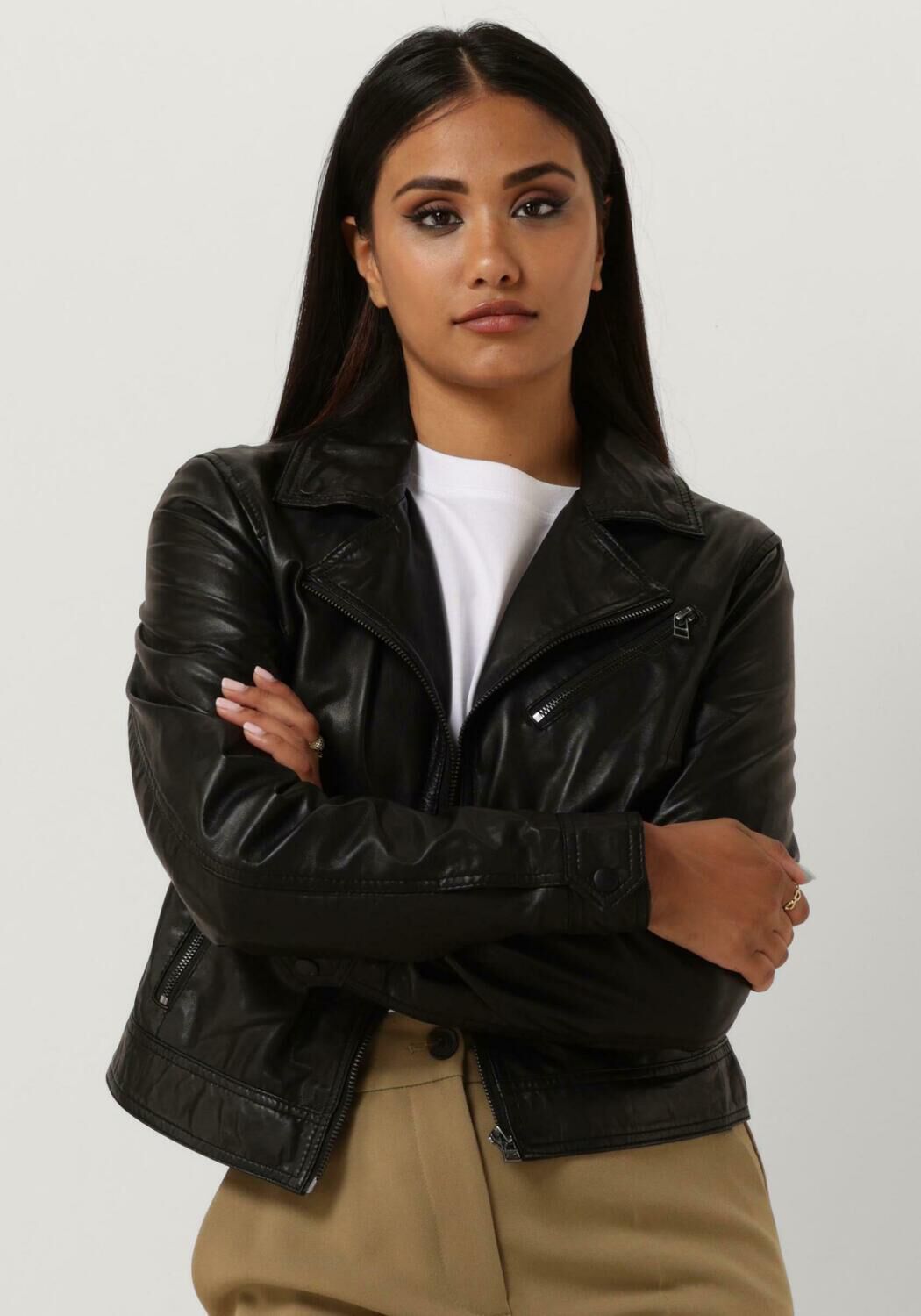 Zwarte GOOSECRAFT Leren jas MEGAN BIKER Omoda