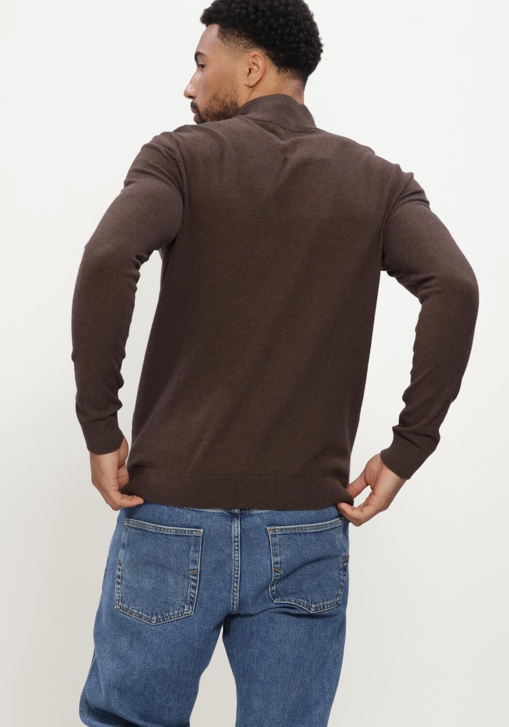 Bruine SELECTED MEN Trui SLHBERG HALF ZIP CARDIGAN NOOS - large