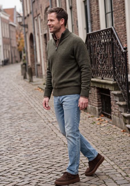 BARBOUR Pull NEWTOWN HALF ZIP KNITTED JUMPER KNITWEAR en vert - large