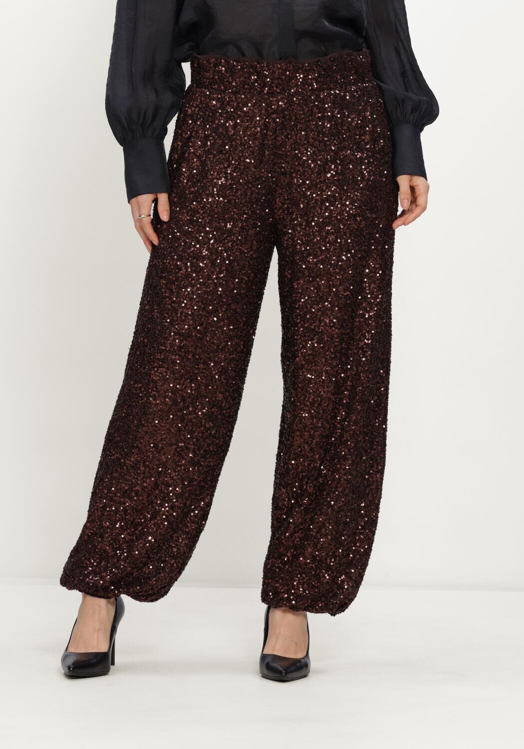 STUDIO ANNELOES Pantalon large Darielle sequin balloon trousers en marron - large