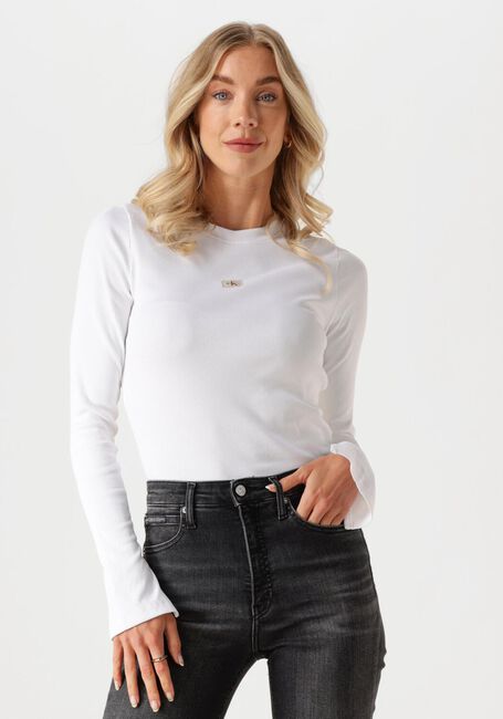 Witte CALVIN KLEIN Tops & T-shirts WOVEN LABEL RIB LS TOP - large