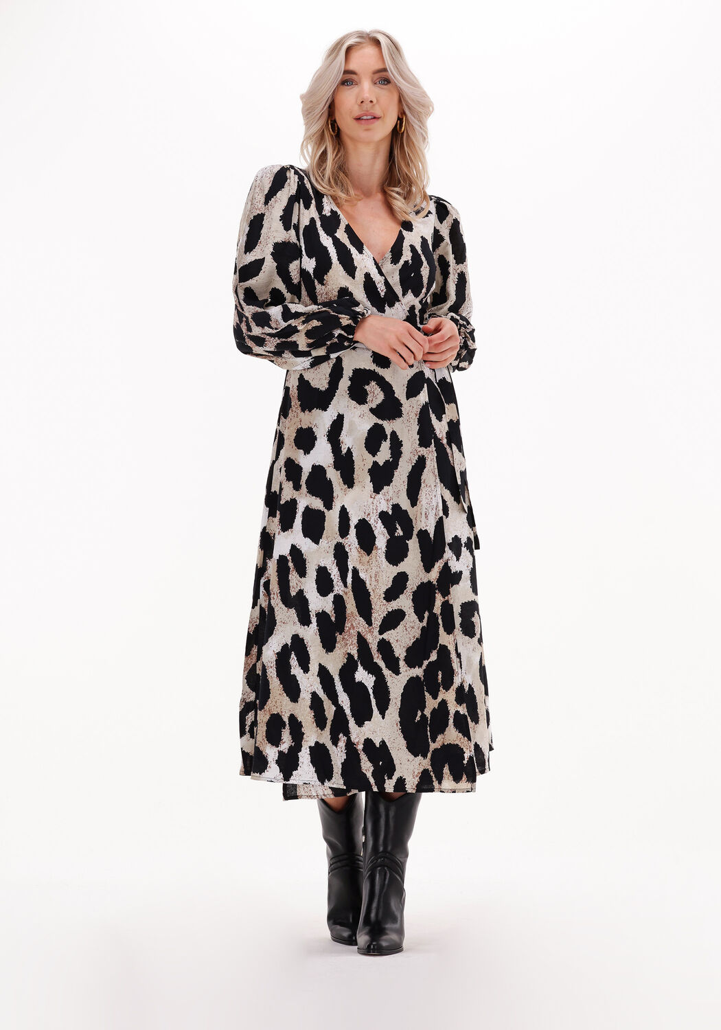 Leopard OBJECT Midi jurk LEONORA L S WRAP MIDI DRESS Omoda