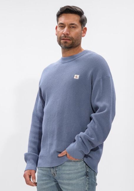 CALVIN KLEIN Pull LS EZ COTTON WAFFLE CREWNK SWTR 9 en bleu - large