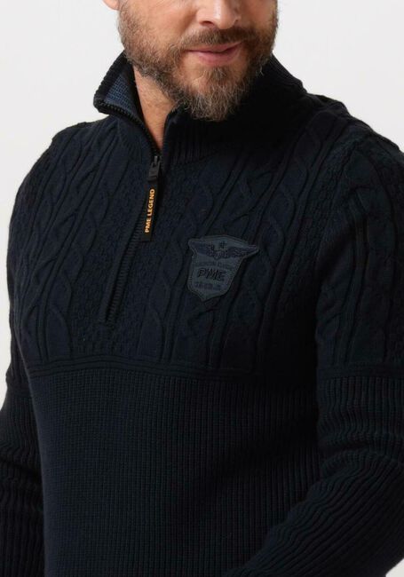 Donkerblauwe PME LEGEND Trui HALF ZIP COLLAR COTTON RIB KNIT - large