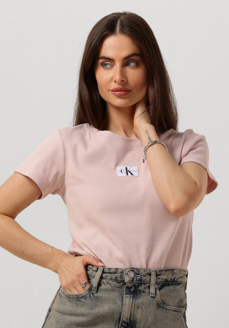 CALVIN KLEIN T-shirt WOVEN LABEL RIB SLIM TEE Rose clair - large