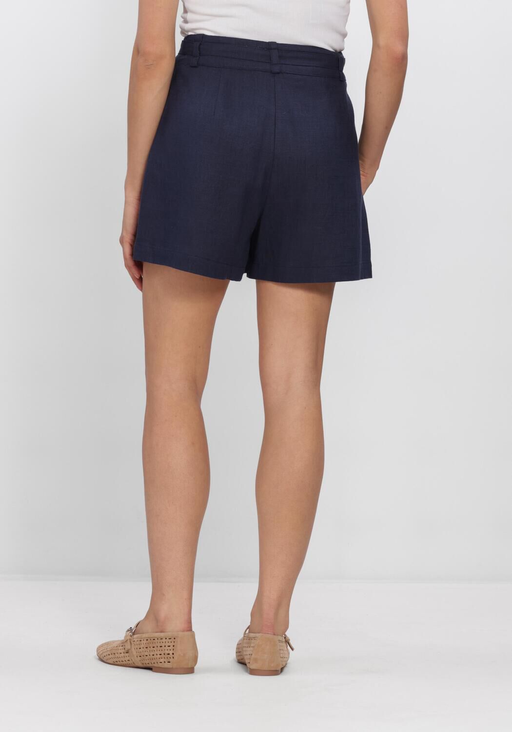 Donkerblauwe Y.A.S. Broeken/jumpsuits YASAGANA HW LINEN BLEND MINI SHORTS S - large