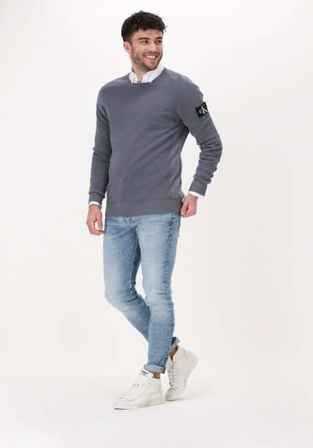 Grijze CALVIN KLEIN Trui MONOGRAM BADGE CREW NECK SWEATER - large