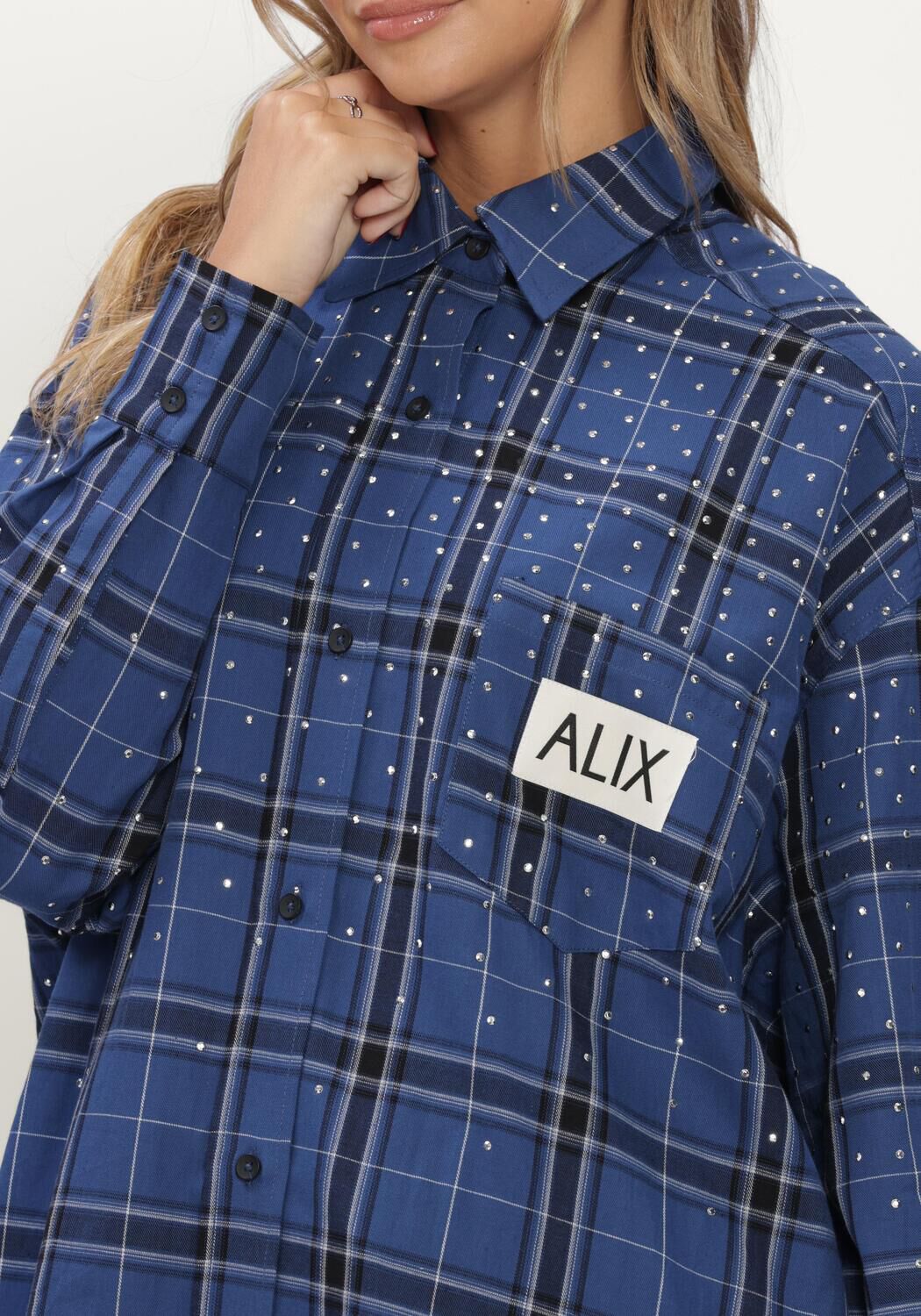 ALIX THE LABEL LADIES WOVEN STUDDED CHECK BLOUSE DRESS Blouses Bleu fonc&eacute; - large