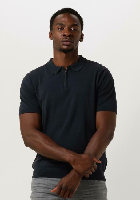 PURE PATH Polo KNITTED SHOTSLEEVE POLO HALF ZIP WITH CHEST EMBROIDERY Bleu foncé - large