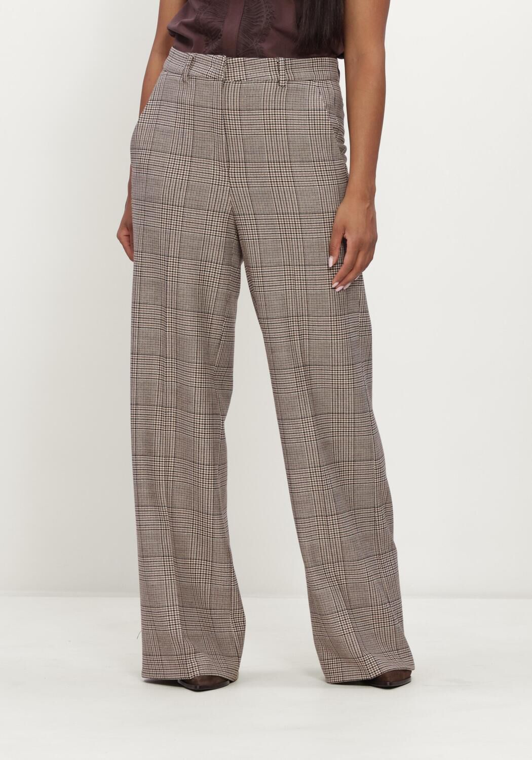 CAMBIO Pantalon large ALEXIS WOVEN CLASSICAL GLENCHECK WOOL SUBSTITUTE en beige - large