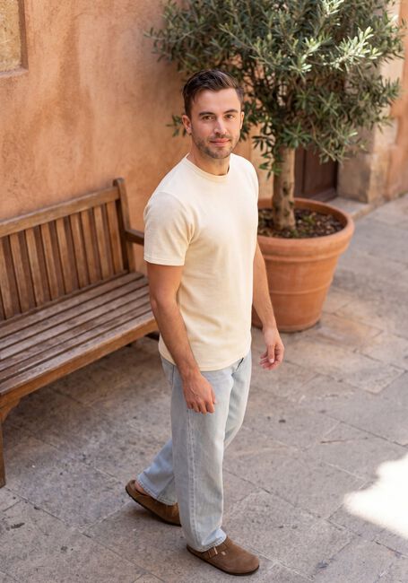 SELECTED MEN SLHSANDER SEERSUCKER SS O-NECK  TEE Polos & T-Shirts en beige - large