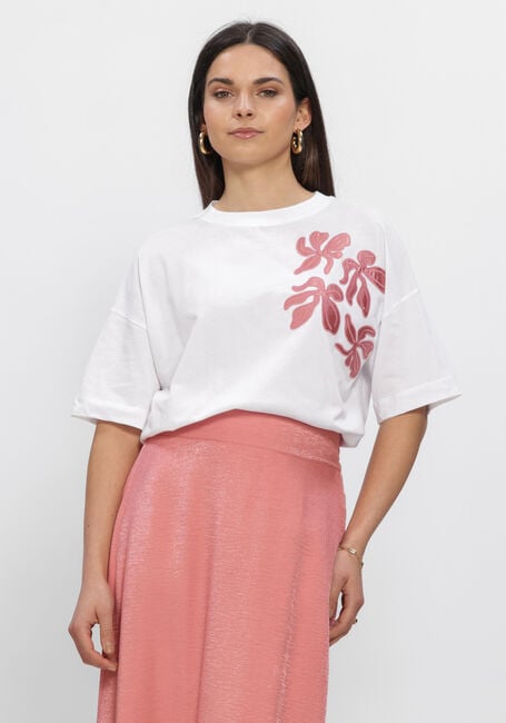 JANSEN AMSTERDAM RILEY SHIRT CO 184 SHORT SLEEVE WIDE FIT SATIN EMBROIDERY FLOWER Hauts & T-shirts en blanc - large