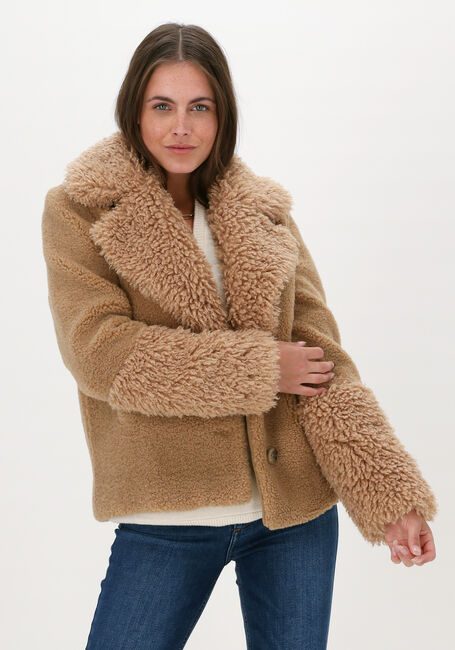 Camel BEAUMONT Teddy jas SHORT LAMMY FUR COAT - large