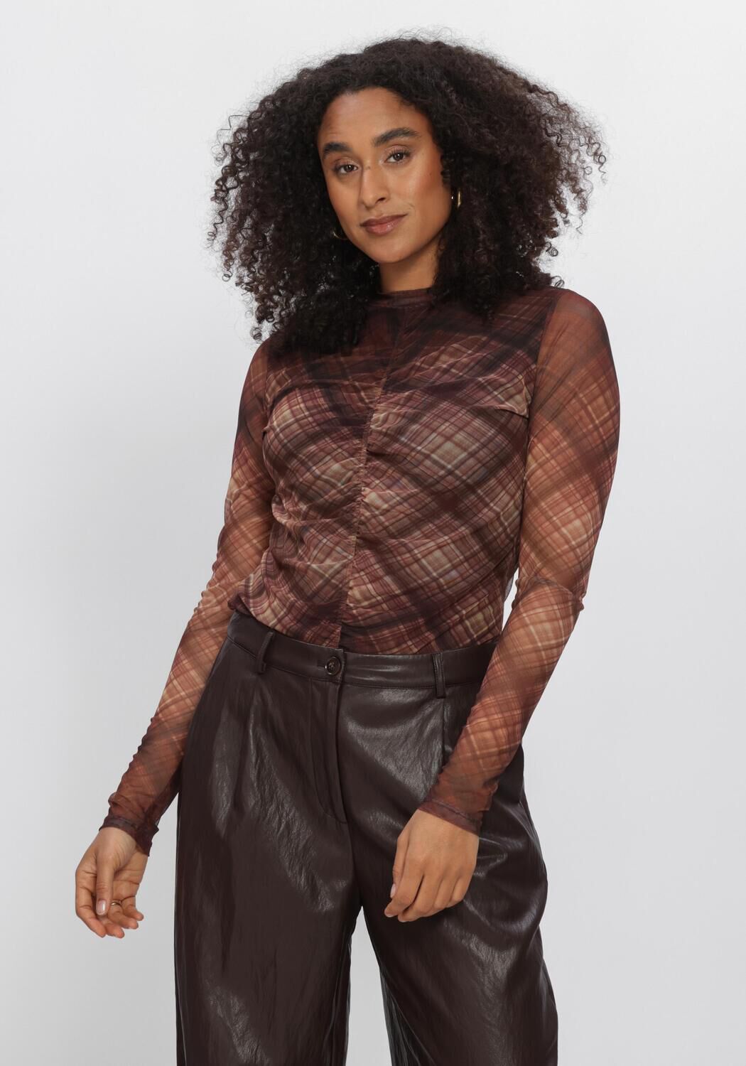 SUMMUM Pull DIAGONAL CHECK ON MESH TOP en marron - large