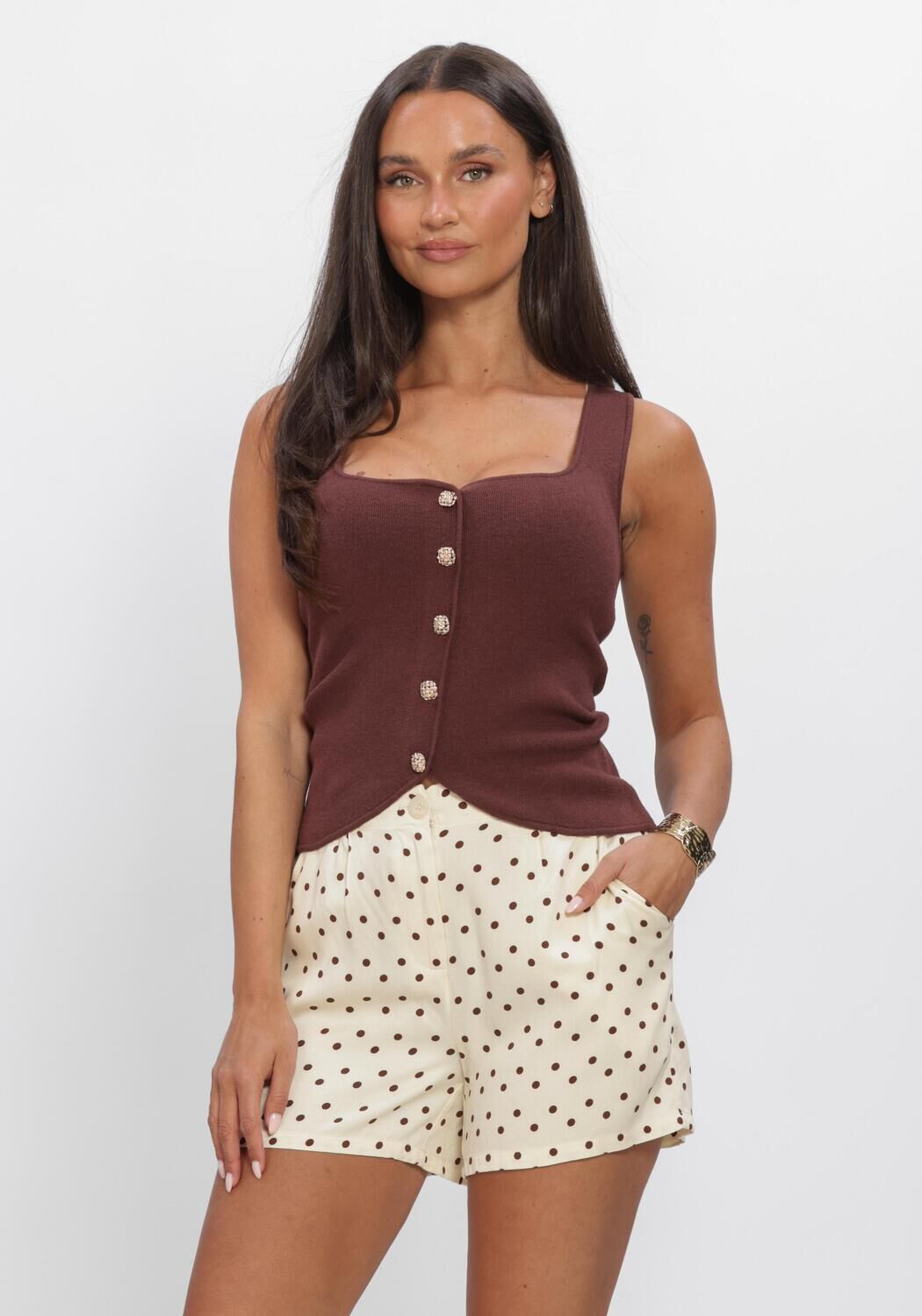 YDENCE KNITTED TOP MELLA Hauts & T-shirts en marron - large