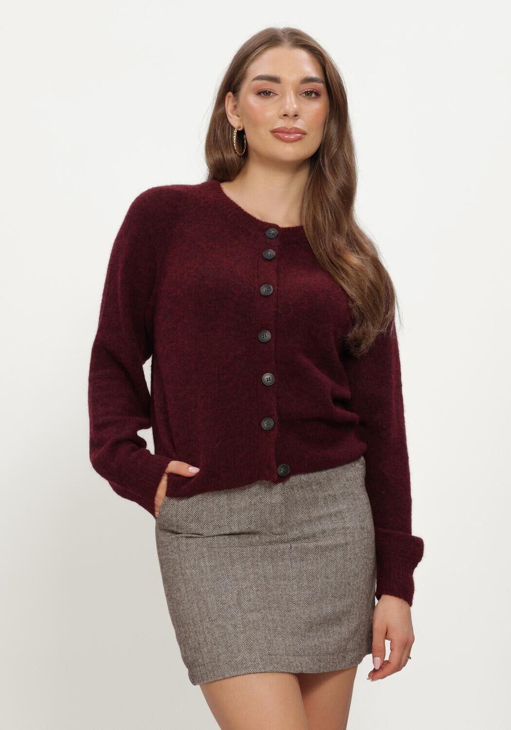 Y.A.S. Gilet YASJOHI LS WOOL BLEND CARDIGAN Bordeaux - large