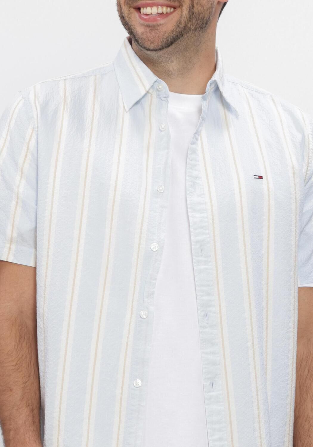 Blauwe TOMMY JEANS Casual overhemd TJM REG SEERSUCKR PTRN SHIRT EXT - large