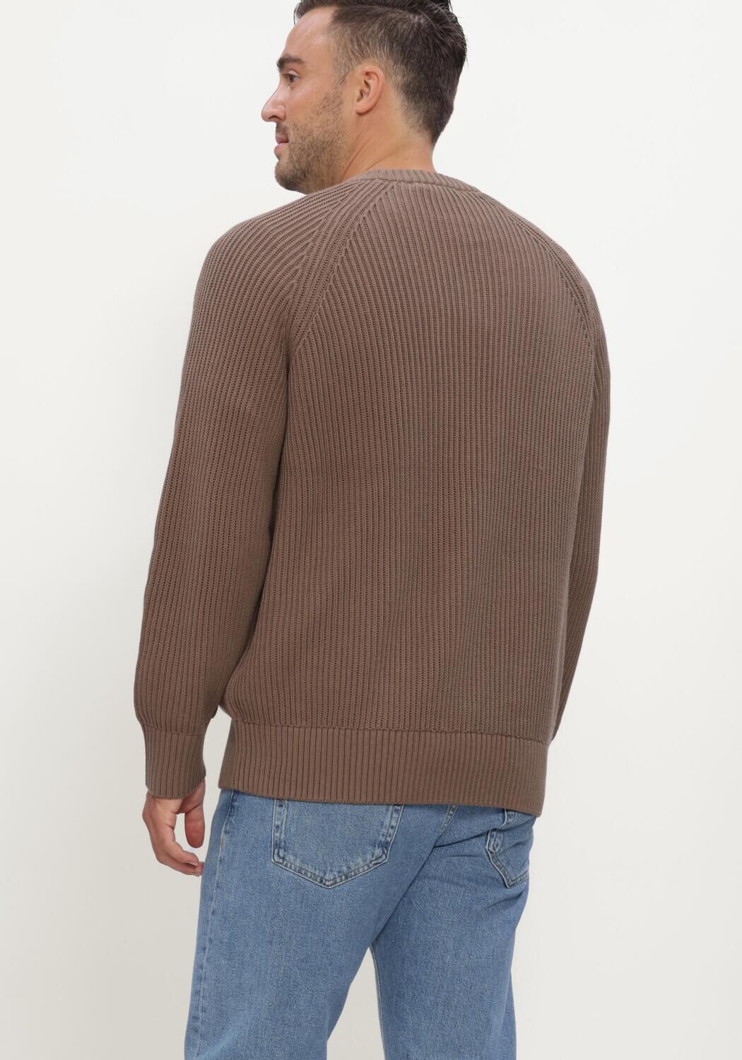 SELECTED MEN Pull SLMBRAUN KNIT RIB CREW NECK NOOS en marron - large