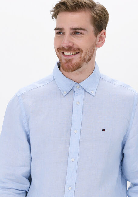 Lichtblauwe TOMMY HILFIGER Casual overhemd PIGMENT DYED LINEN RF SHIRT - large