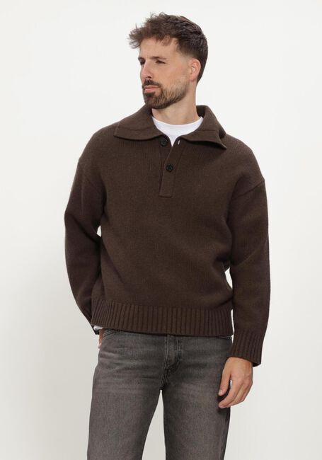 SELECTED MEN Polo SLMCODY LS KNIT POLO COLLAR en marron - large