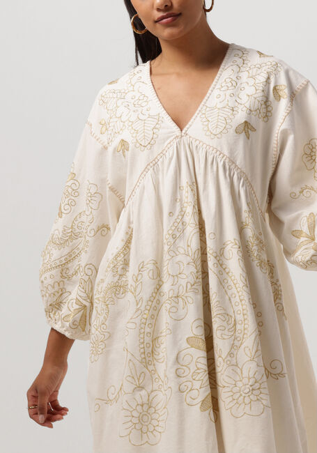 Witte SUMMUM Mini jurk DRESS GOLD EMBROIDERY COTTON LINEN - large