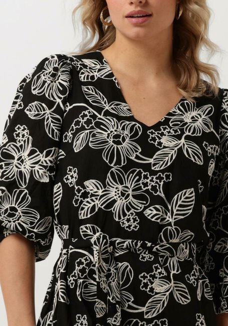 JANSEN AMSTERDAM Robe midi WGE517 EMBROIDERED DRESS 3/4 SLEEVE V-NECK en noir - large