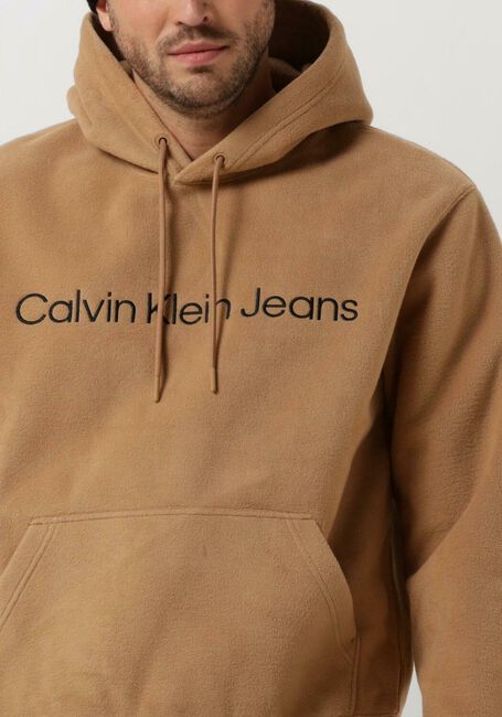 Camel CALVIN KLEIN Sweater HEAVY DOUBLE FACE HOODIE - large