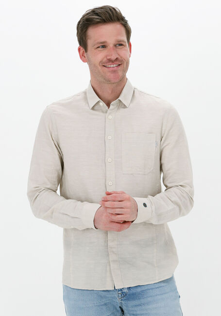 CAST IRON Chemise décontracté LONG SLEEVE SHIRT COTTON LINEN DOBBY en beige - large