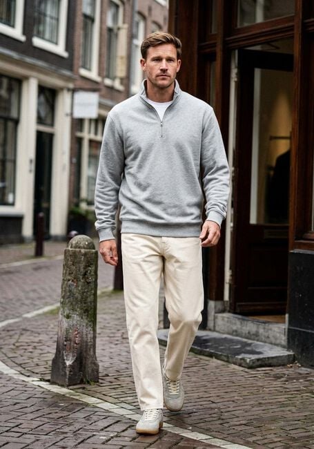 Lichtgrijze LES DEUX Trui NORREGAARD TONAL HALF-ZIP SWEATSHIRT - large