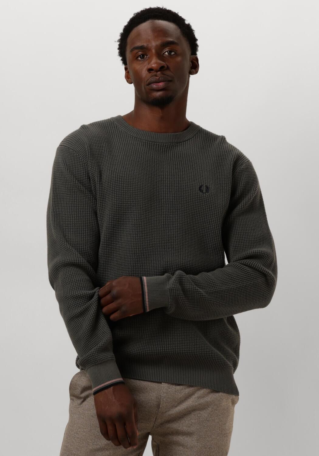 Groene FRED PERRY Trui WAFFLE STITCH CREW NECK JUMPER Omoda