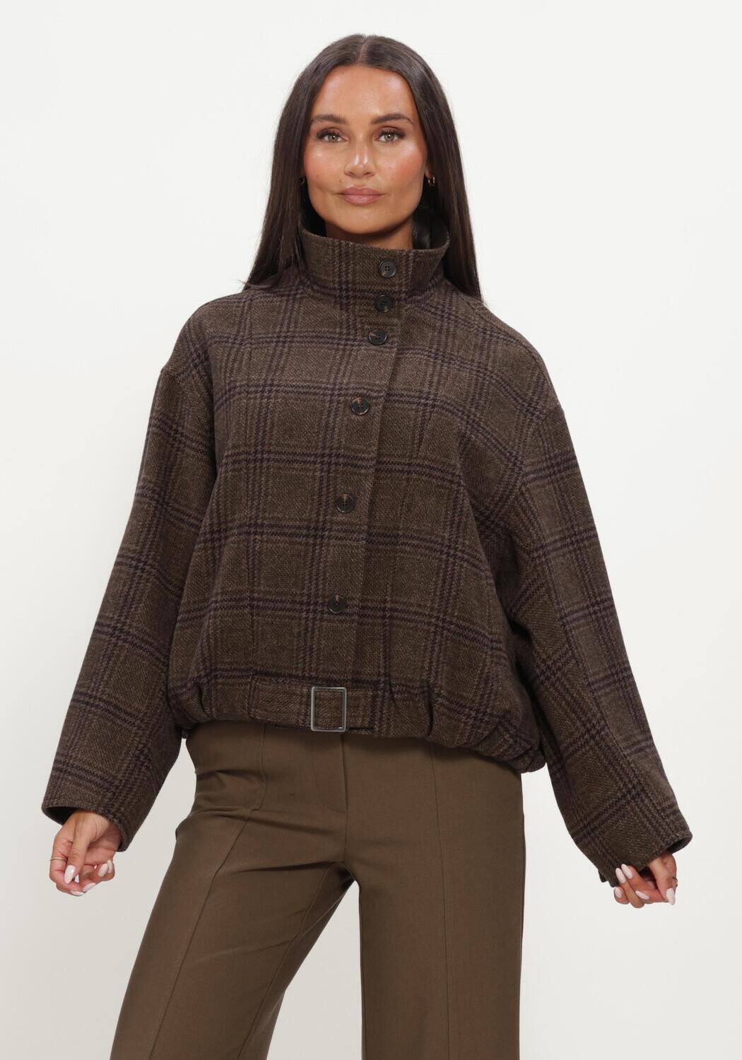 Bruine CO'COUTURE Jack OLVACC CHECK BALLOON JACKET - large