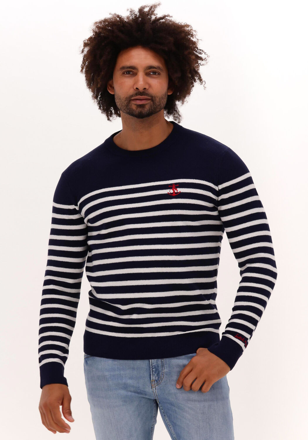 Blauw wit gestreepte SCOTCH SODA Trui STRIPED CREWNECK PULLOVER Omoda
