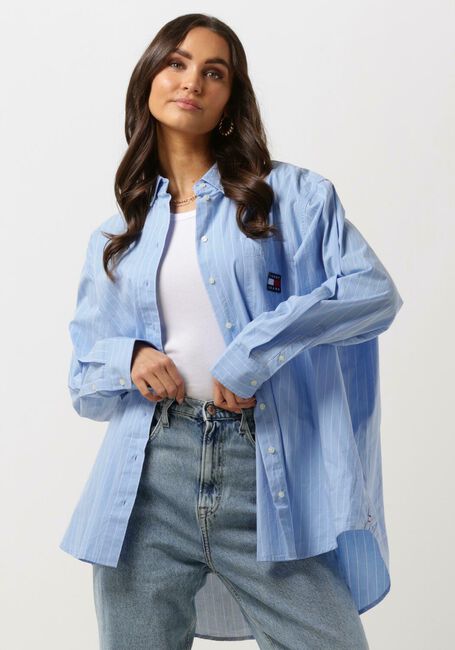 Blauwe TOMMY JEANS  TJW SUPER OVERSIZED STRIPE SHIRT - large