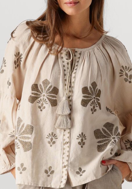Beige SUMMUM  LONGSLEEVE TOP LINEN HEAVY EMBROIDERY - large