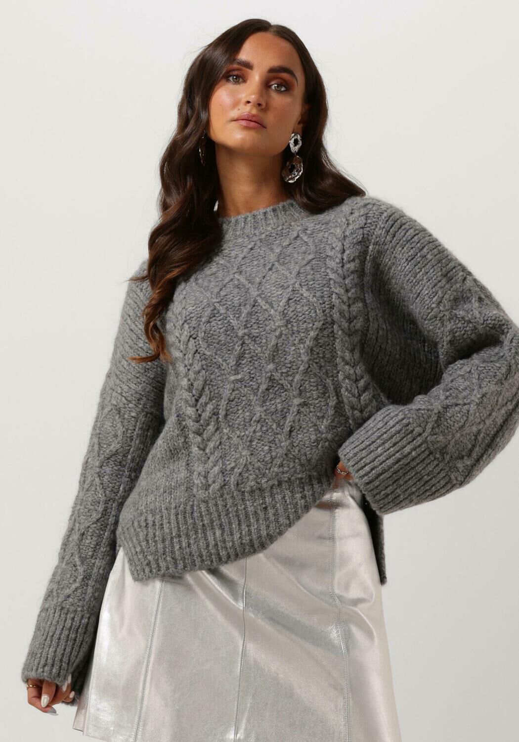 Grijze SECOND FEMALE Trui DIA KNIT O NECK Omoda
