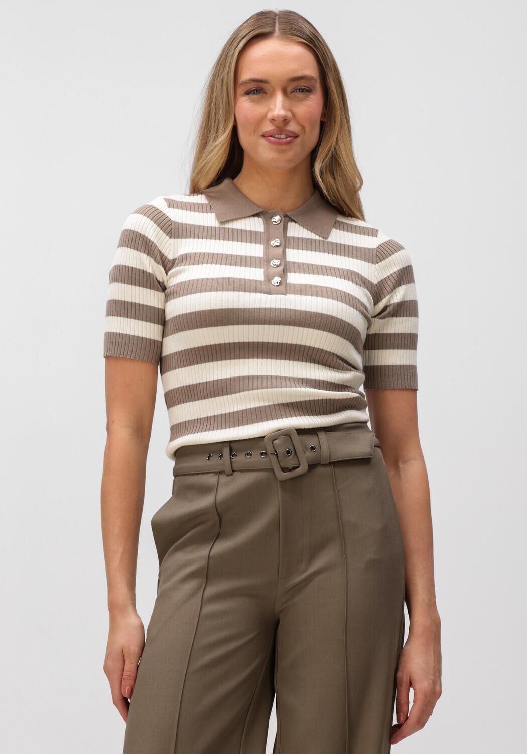 CO'COUTURE Pull BONNY STRIPE S/S POLO KNIT en marron - large