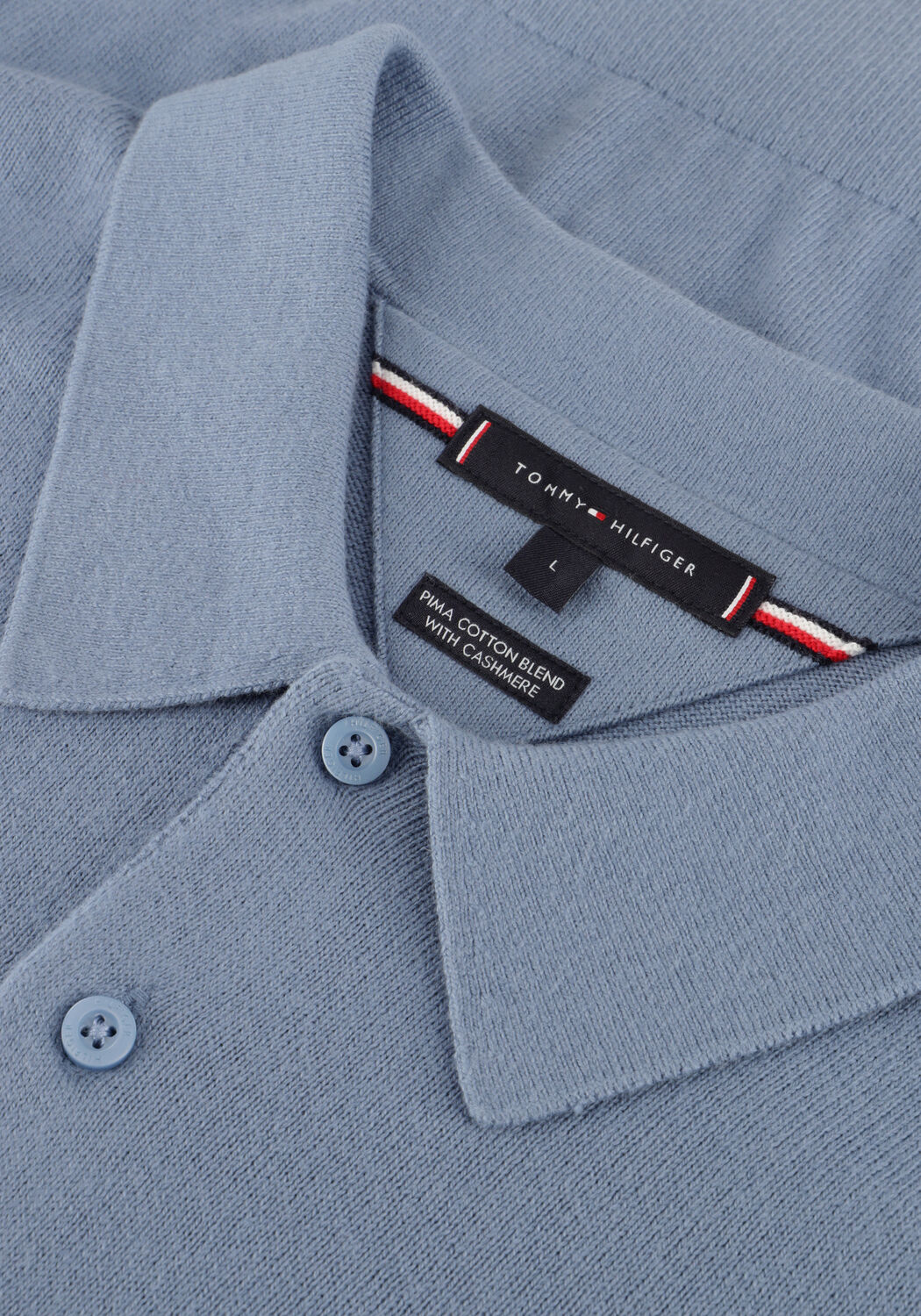 Lichtblauwe TOMMY HILFIGER Trui PIMA ORG CTN CASHMERE LS POLO - large