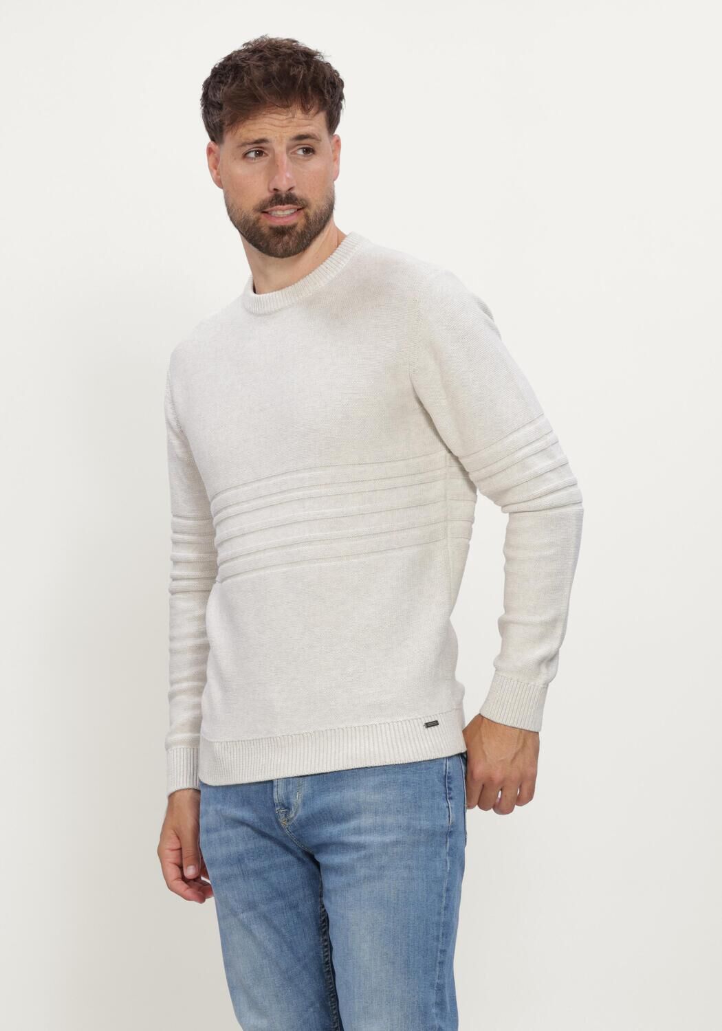 Ecru GENTILUOMO Trui ROUND NECK LS - large