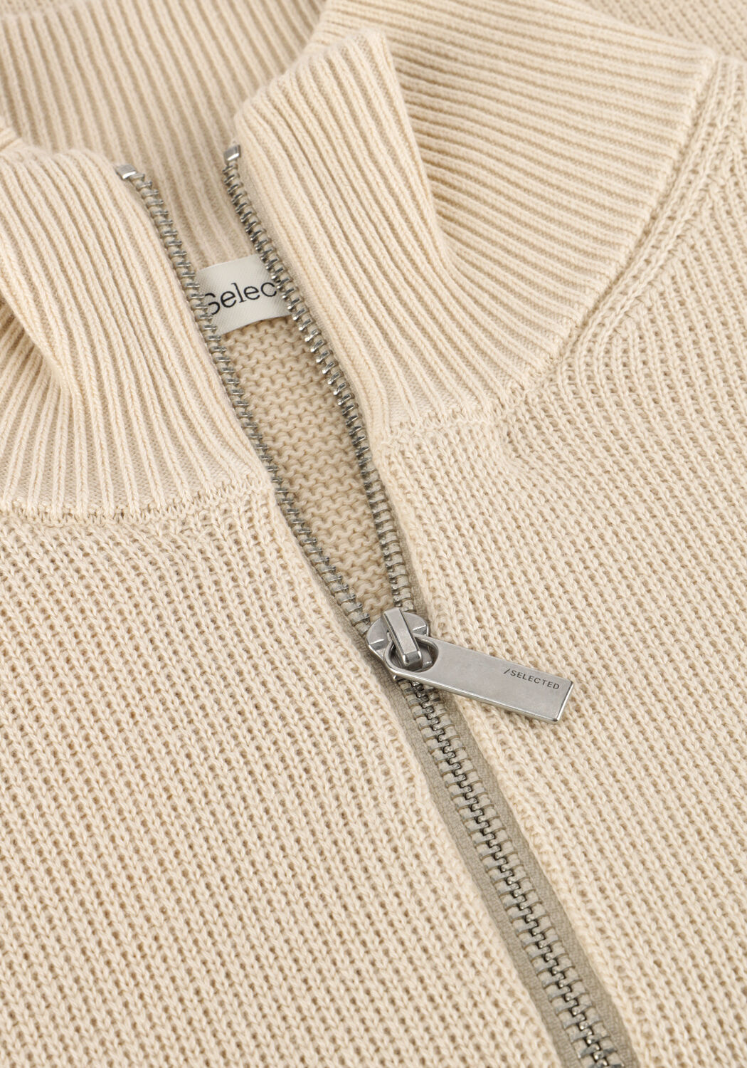 Beige SELECTED MEN Trui SLHDANE LS KNIT STRUCTURE HALF ZIP NOOS - large