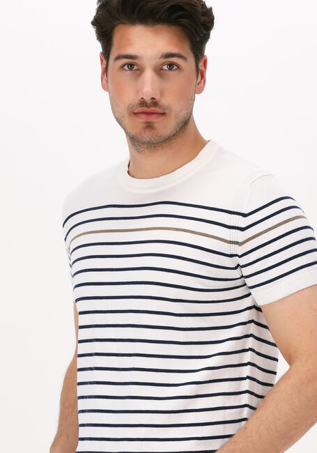 DSTREZZED T-shirt CREW S/S CONTRAST STRIPE KNIT en blanc - large