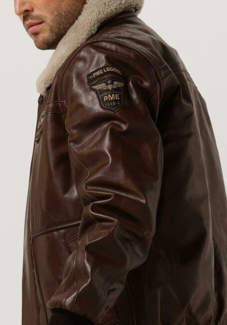 Bruine PME LEGEND Leren jas BOMBER JACKET HUDSON BUFF LEATHER - large