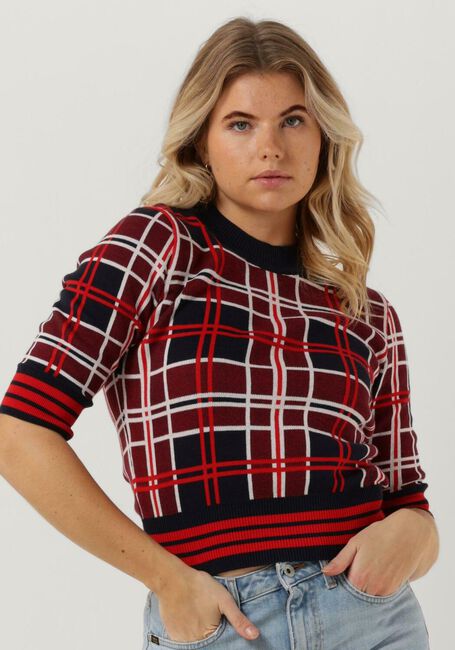 VANILIA Pull CHECKED SHORTSLEEVE en rouge - large