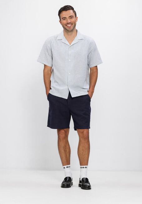 Blauwe LES DEUX Casual overhemd LUKAS STRIPE COTTON LINEN SS SHIRT - large