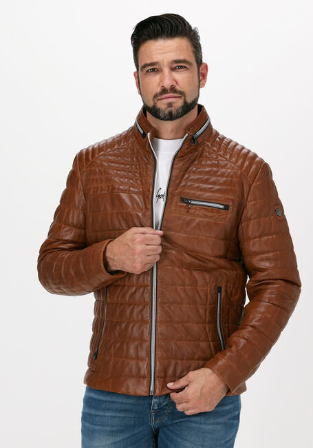 MILESTONE Veste en cuir TERENZIO en cognac - large