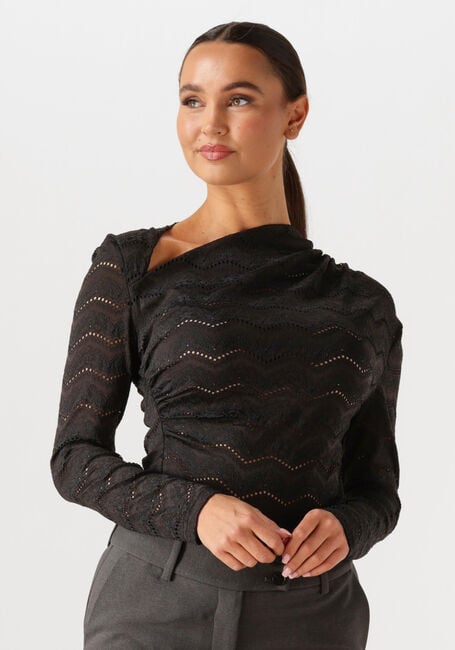 Zwarte HAUTE L'AMITIÉ  LACE DRAPE NECK BLOUSE - large