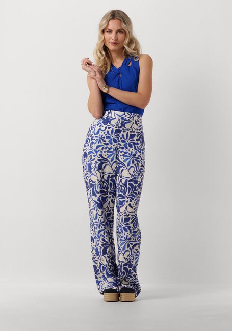 Blauwe JANSEN AMSTERDAM Wijde broek WBF429 WOVEN PRINTED WIDE LONG PANTS - large