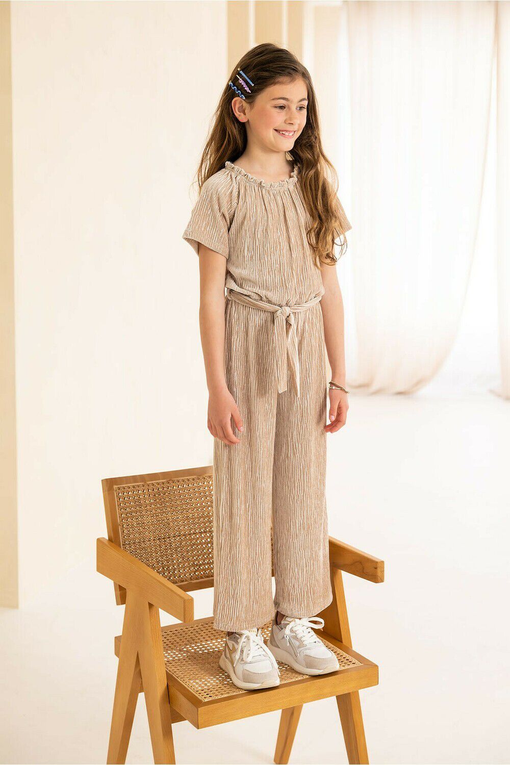 Beige LIKE FLO Jumpsuit VELVET PLESSE JUMPSUIT - large